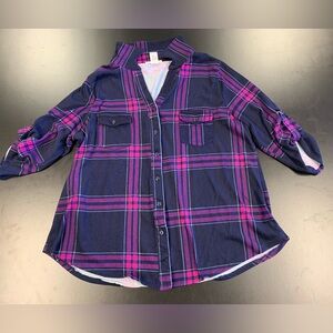 Purple & Blue Flannel Blouse by Don’t stop believing 2X